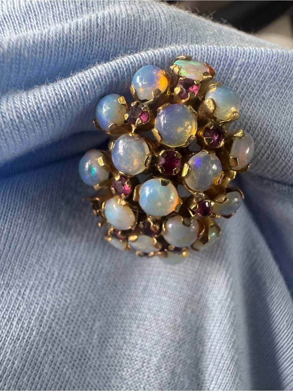 18K Yellow Gold Fire Opal & Ruby Ring Size 7